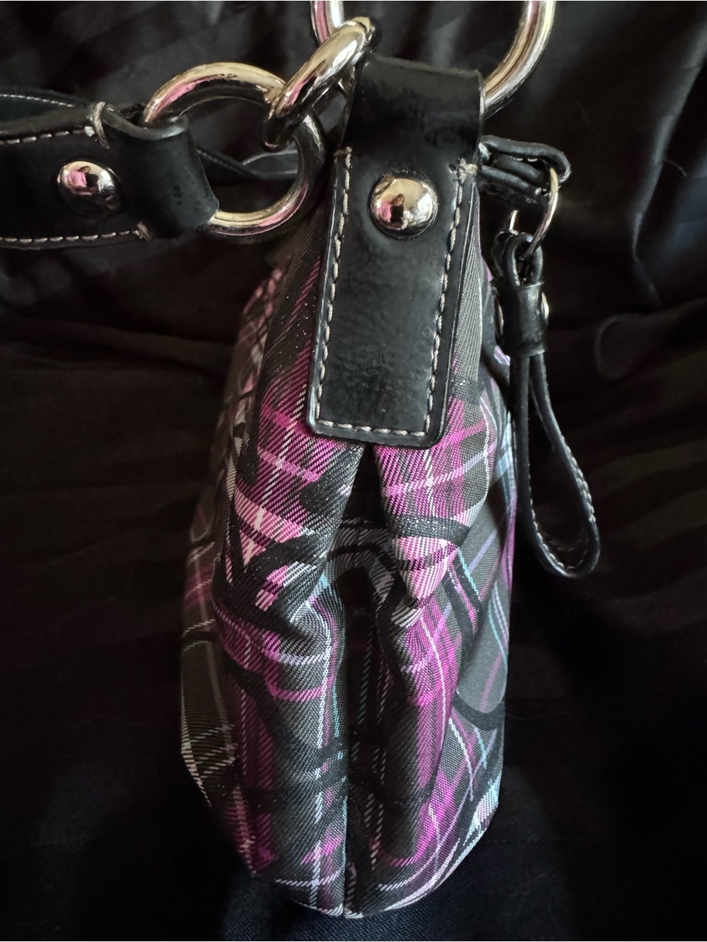 Coach Black and Pink Plaid Signature Shoulder Bag - Picture 5 of 14